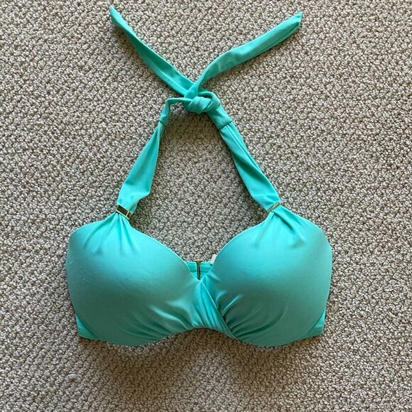 Victoria’s Secret Underwire Halter Bikini Swim Top Mint Green 32DD Adjustable - Picture 1 of 8